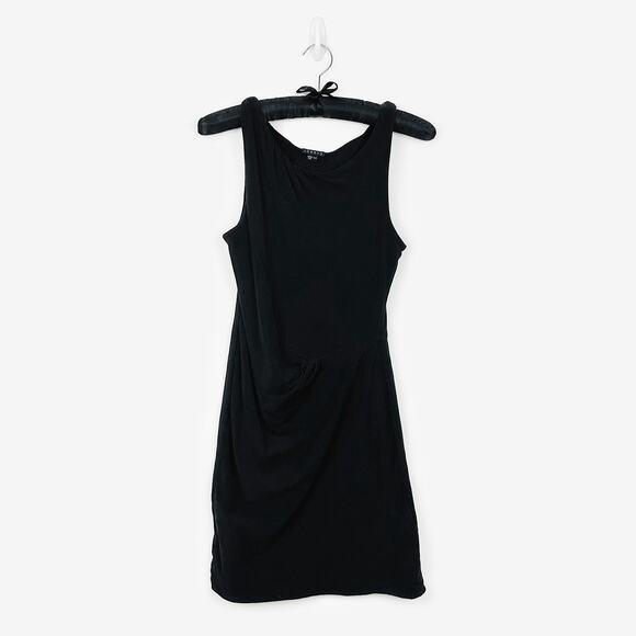 Theory Draped Front Mini Dress Small Black Cotton Blend Minimalist Bodycon - Picture 1 of 2